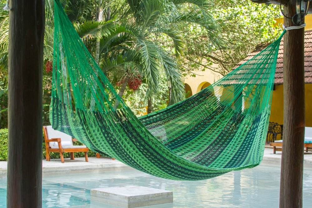 Mayan Legacy Queen Size Outdoor Cotton Mexican Hammock in Jardin Colour - Outdoorium