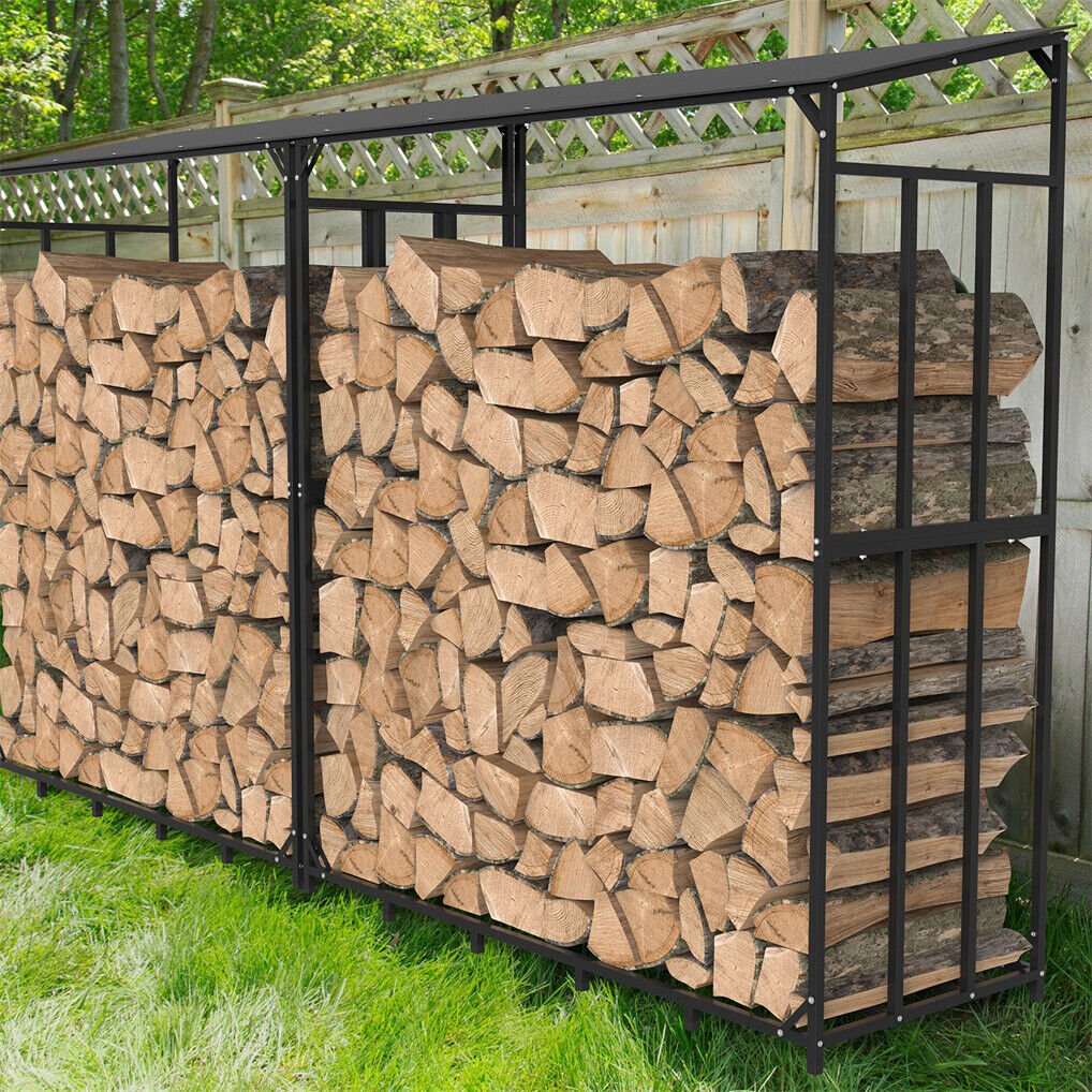 Metal Log Storage Shed Outdoor Firewood Rack Holder | Outdoorium