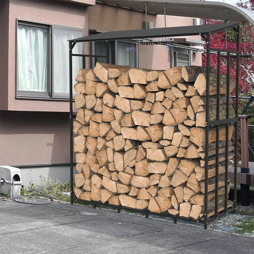 Metal Log Storage Shed Outdoor Firewood Rack Holder | Outdoorium