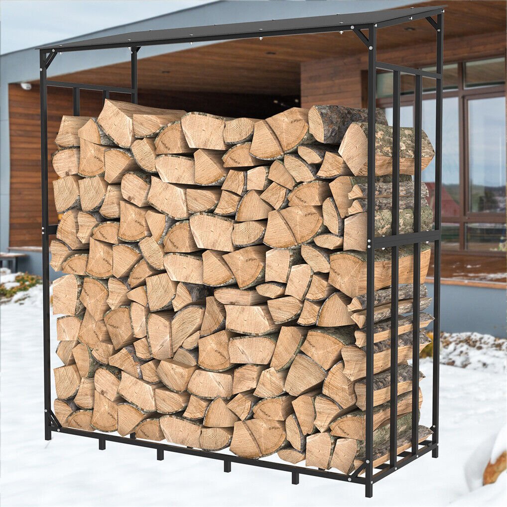 Metal Log Storage Shed Outdoor Firewood Rack Holder | Outdoorium