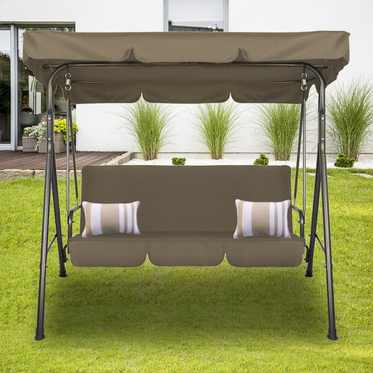 Milano Outdoor Swing Bench Seat Chair Canopy Furniture 3 Seater Garden Hammock Coffee Outdoorium