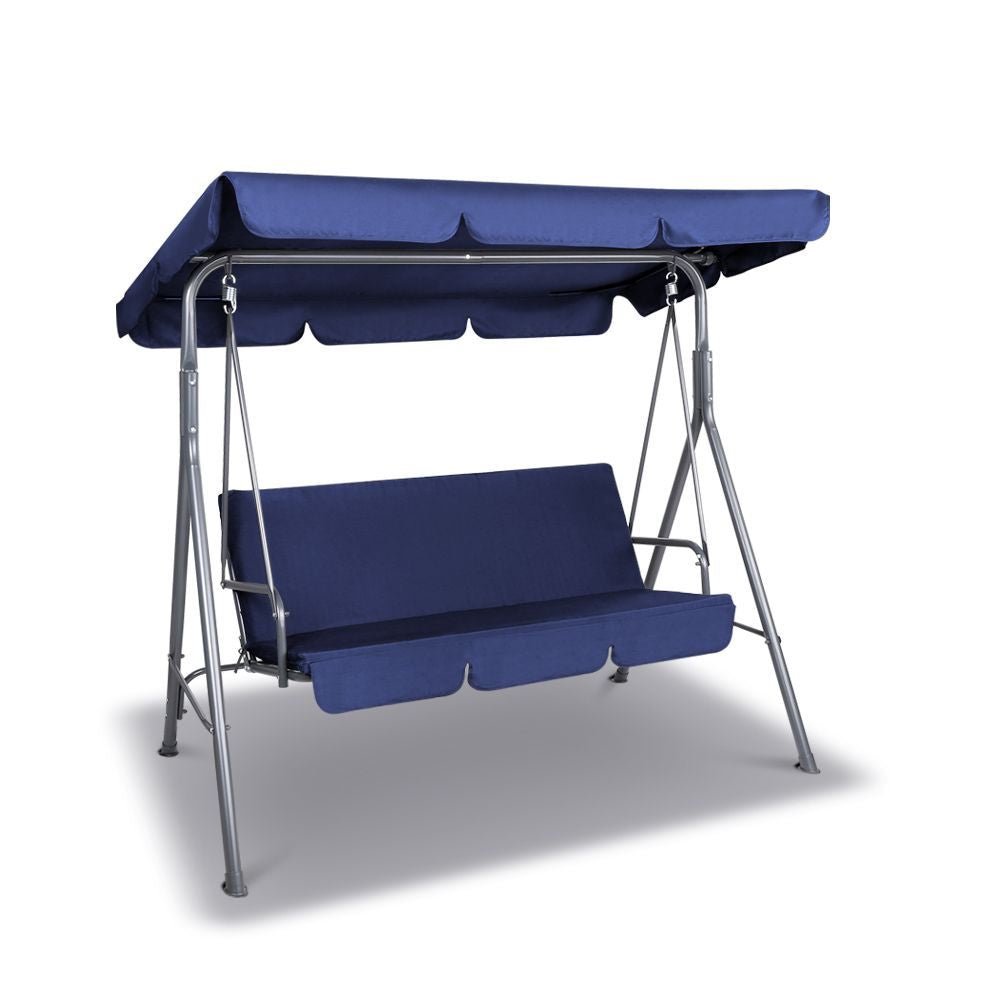 Milano Outdoor Swing Bench Seat Chair Canopy Furniture 3 Seater Garden Hammock - Dark Blue - Outdoorium