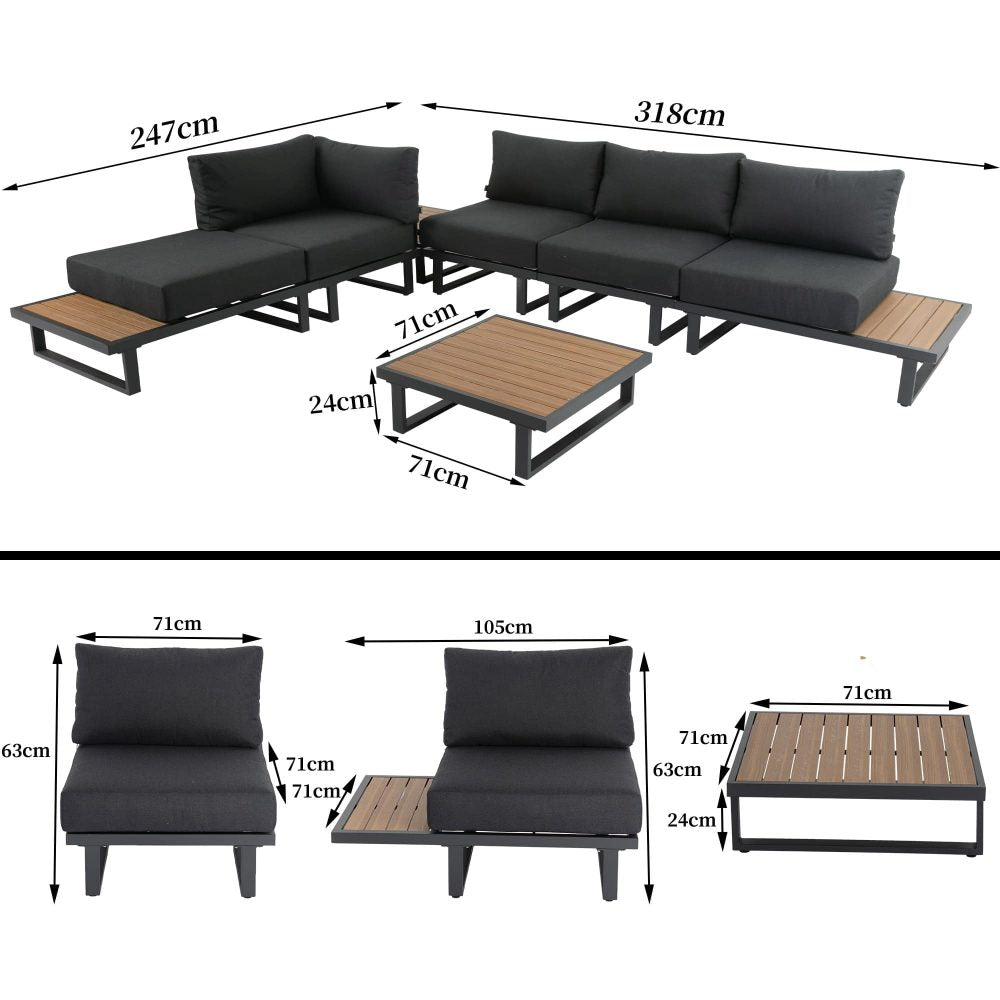 Modern Outdoor 7 Piece Lounge Set with Slatted Polywood Design Tables - Outdoorium