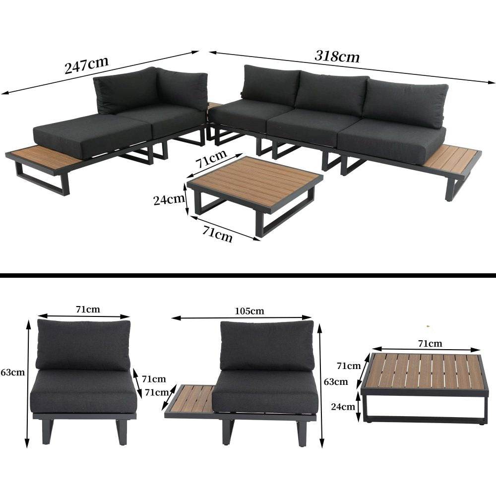 Modern Outdoor 7 Piece Lounge Set with Slatted Polywood Design Tables | Outdoorium