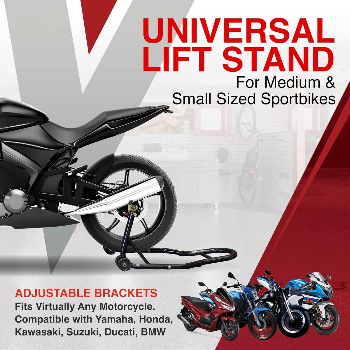 Motorcycle Universal Paddock Rear Stand Lift Fork Stand Rear Wheel Swingarm Spool - Outdoorium