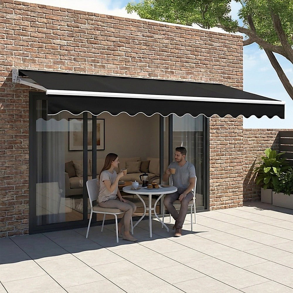 Motorised Outdoor Folding Arm Awning Retractable Sunshade Canopy Black 3.0m x 2.5m | Home & Garden > Shading