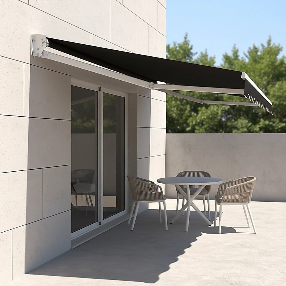 Motorised Outdoor Folding Arm Awning Retractable Sunshade Canopy Black 3.0m x 2.5m | Home & Garden > Shading