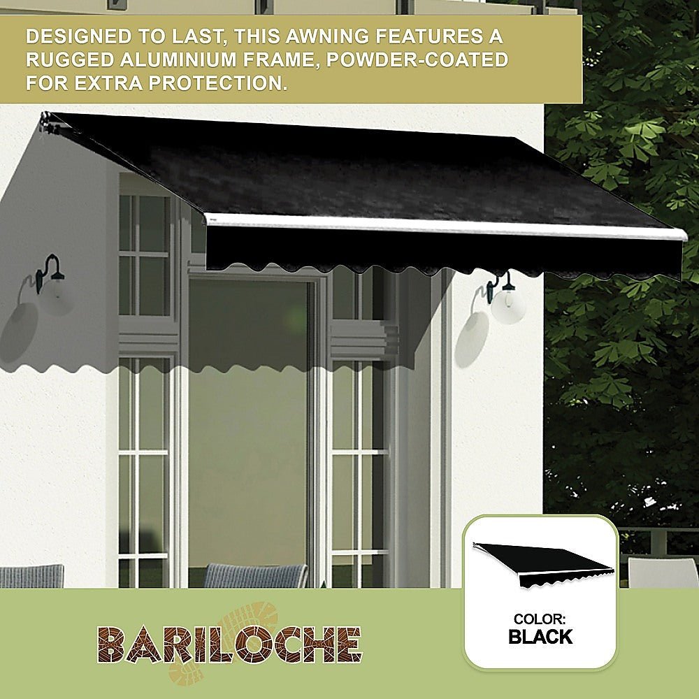 Motorised Outdoor Folding Arm Awning Retractable Sunshade Canopy Black 3.0m x 2.5m | Outdoorium