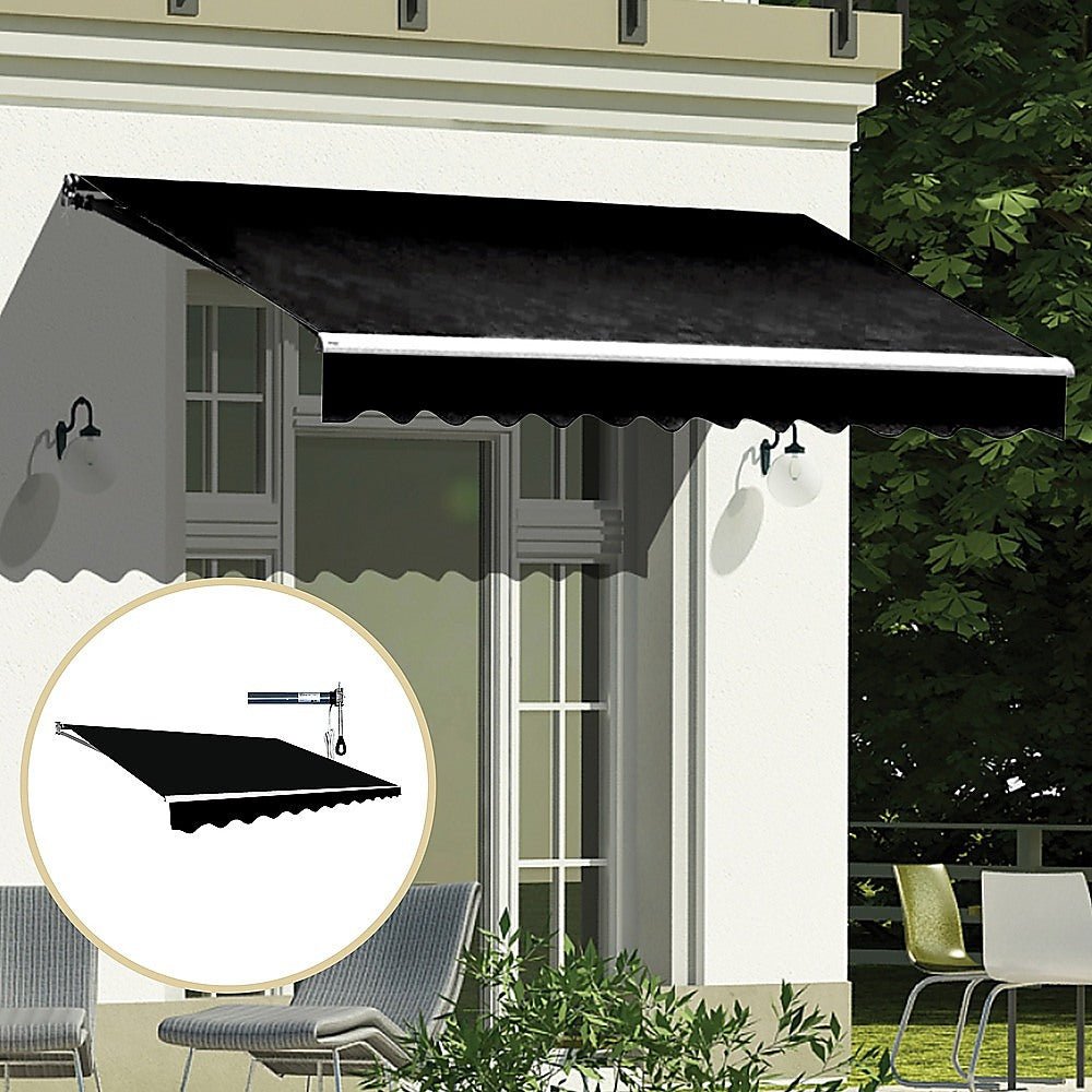 Motorised Outdoor Folding Arm Awning Retractable Sunshade Canopy Black 3.0m x 2.5m | Outdoorium