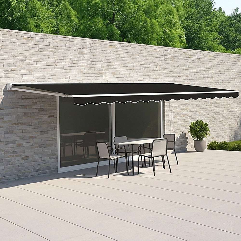 Motorised Outdoor Folding Arm Awning Retractable Sunshade Canopy Black 4.0m x 2.5m | Home & Garden > Shading > Awnings