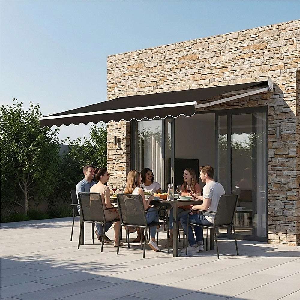 Motorised Outdoor Folding Arm Awning Retractable Sunshade Canopy Black 4.0m x 2.5m | Home & Garden > Shading > Awnings