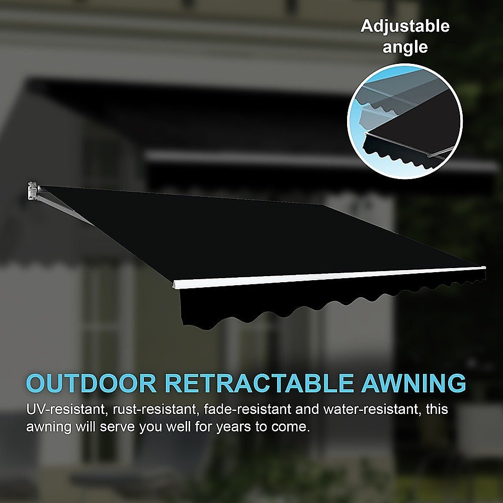 Motorised Outdoor Folding Arm Awning Retractable Sunshade Canopy Black 4.0m x 2.5m | Outdoorium