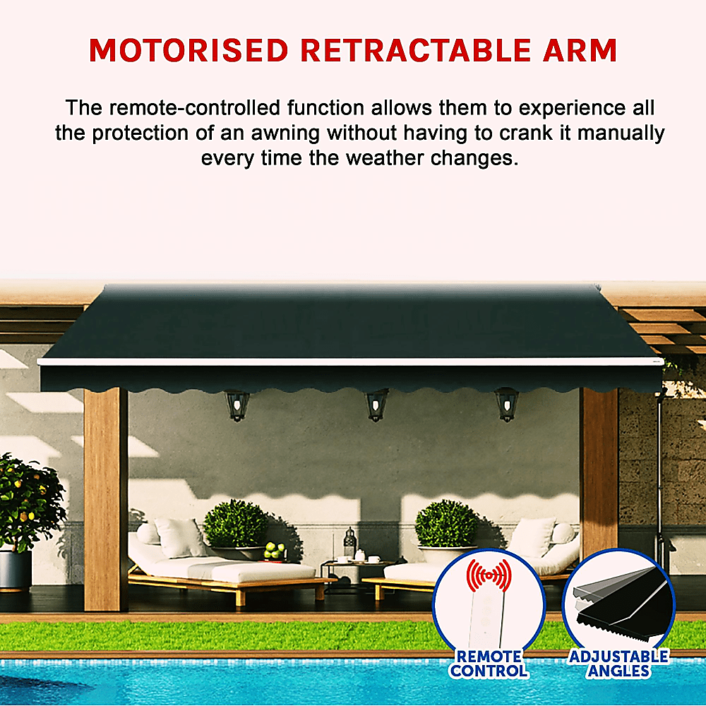 Motorised Outdoor Folding Arm Awning Retractable Sunshade Canopy Black 4.0m x 3.0m | Outdoorium