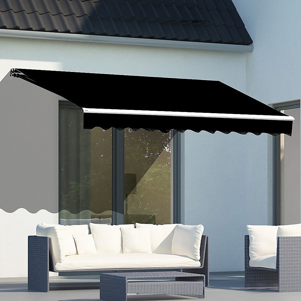 Motorised Outdoor Folding Arm Awning Retractable Sunshade Canopy Black 4.0m x 3.0m | Outdoorium