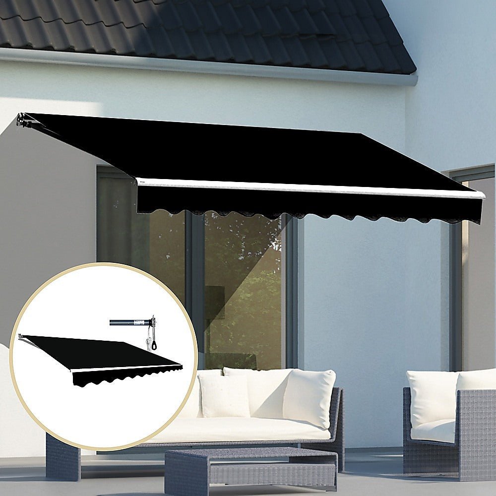 Motorised Outdoor Folding Arm Awning Retractable Sunshade Canopy Black 4.0m x 3.0m | Outdoorium