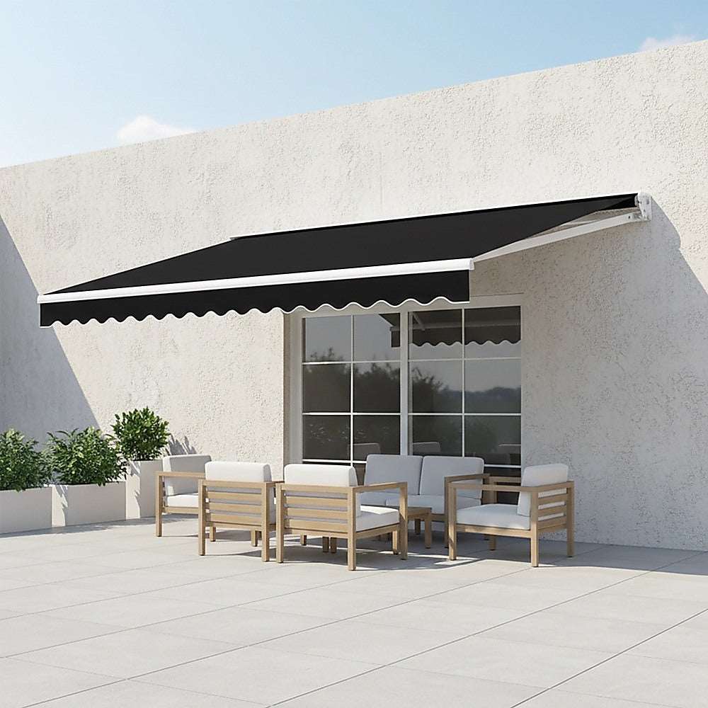 Motorised Outdoor Folding Arm Awning Retractable Sunshade Canopy Black 4.0m x 3.0m | Home & Garden > Shading > Awnings