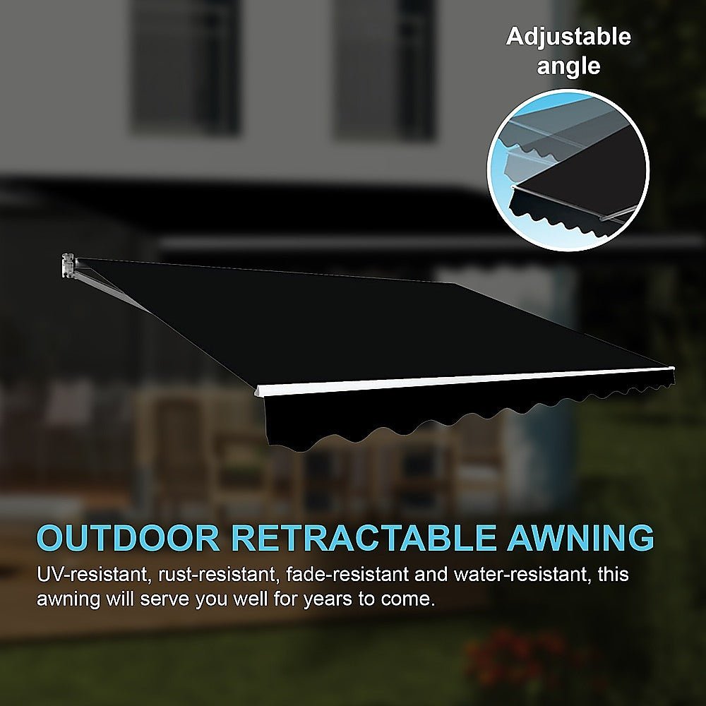 Motorised Outdoor Folding Arm Awning Retractable Sunshade Canopy Black 5.0m x 2.5m | Outdoorium