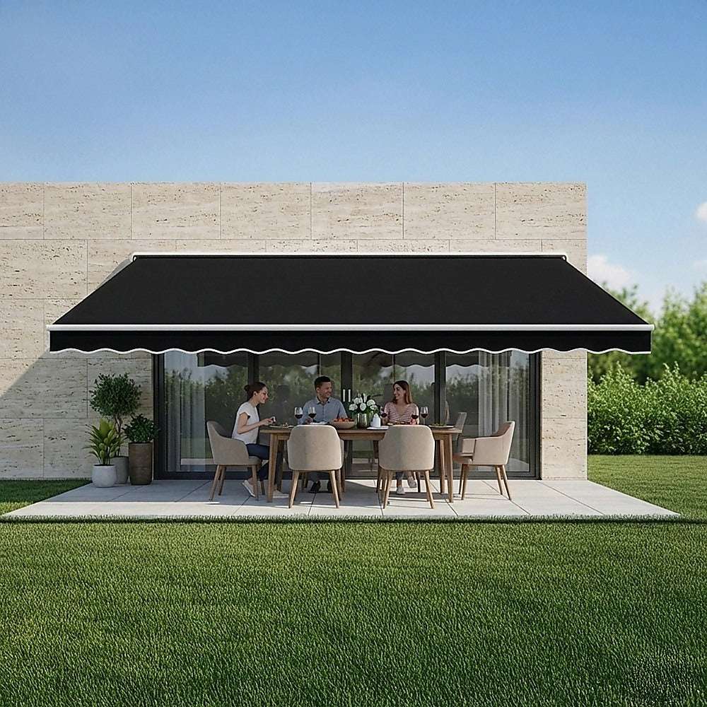 Motorised Outdoor Folding Arm Awning Retractable Sunshade Canopy Black 5.0m x 2.5m | Home & Garden > Shading > Awnings