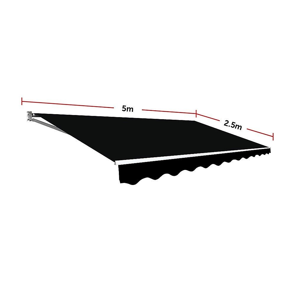 Motorised Outdoor Folding Arm Awning Retractable Sunshade Canopy Black 5.0m x 2.5m | Home & Garden > Shading > Awnings