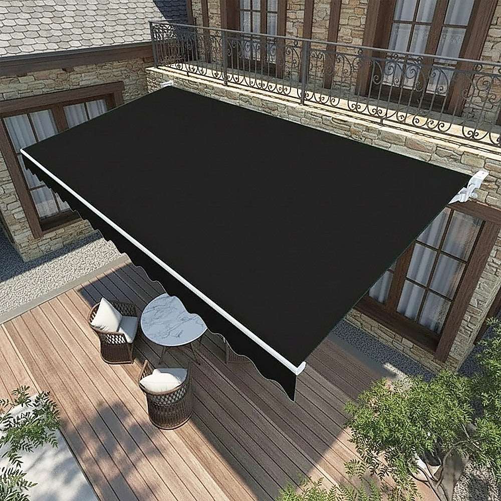 Motorised Outdoor Folding Arm Awning Retractable Sunshade Canopy Black 5.0m x 2.5m | Home & Garden > Shading > Awnings