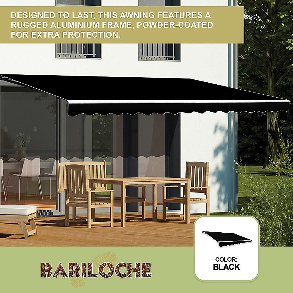 Motorised Outdoor Folding Arm Awning Retractable Sunshade Canopy Black 5.0m x 2.5m | Outdoorium