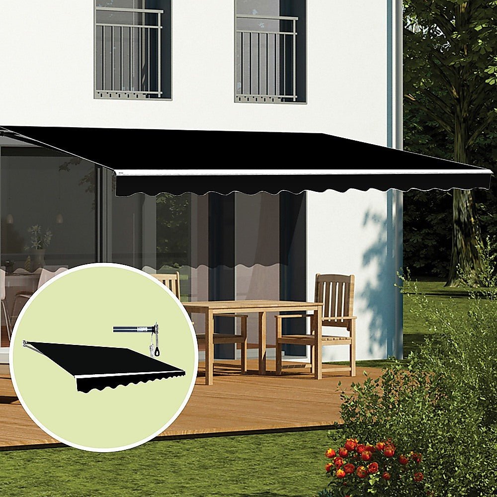 Motorised Outdoor Folding Arm Awning Retractable Sunshade Canopy Black 5.0m x 3.0m | Outdoorium