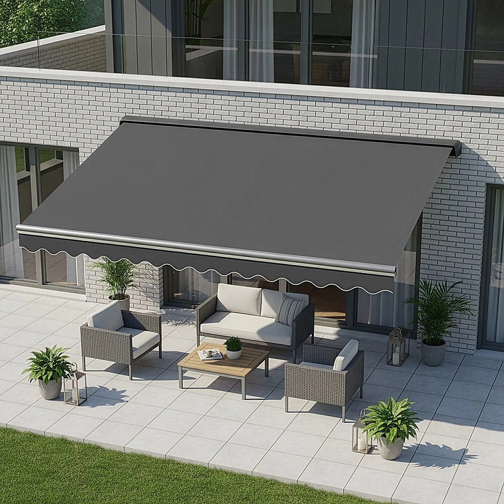 Motorised Outdoor Folding Arm Awning Retractable Sunshade Canopy Grey 3.0m x 2.5m | Outdoorium