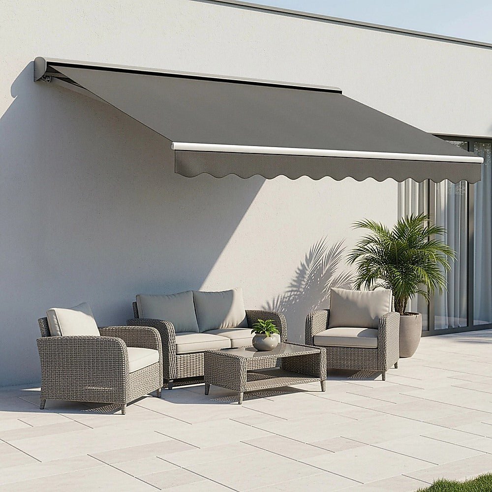 Motorised Outdoor Folding Arm Awning Retractable Sunshade Canopy Grey 3.0m x 2.5m | Outdoorium