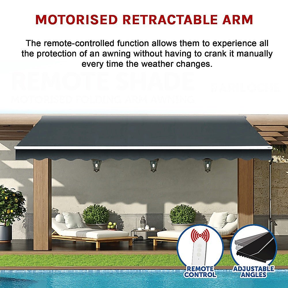 Motorised Outdoor Folding Arm Awning Retractable Sunshade Canopy Grey 4.0m x 2.5m | Outdoorium