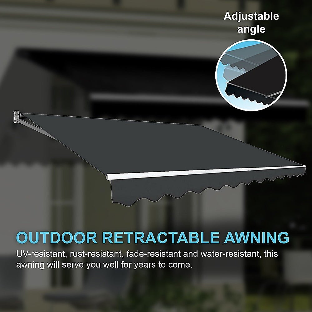 Motorised Outdoor Folding Arm Awning Retractable Sunshade Canopy Grey 4.0m x 2.5m | Outdoorium