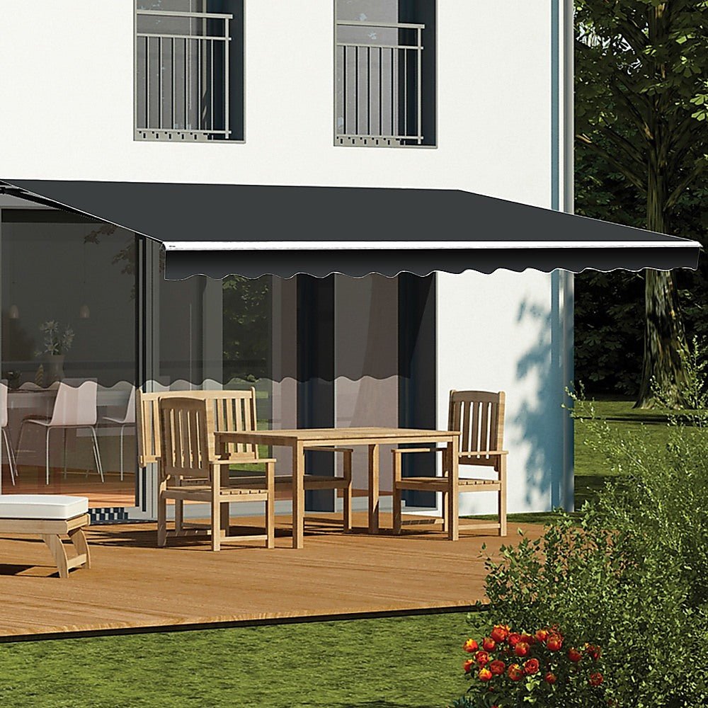 Motorised Outdoor Folding Arm Awning Retractable Sunshade Canopy Grey 4.0m x 2.5m | Outdoorium