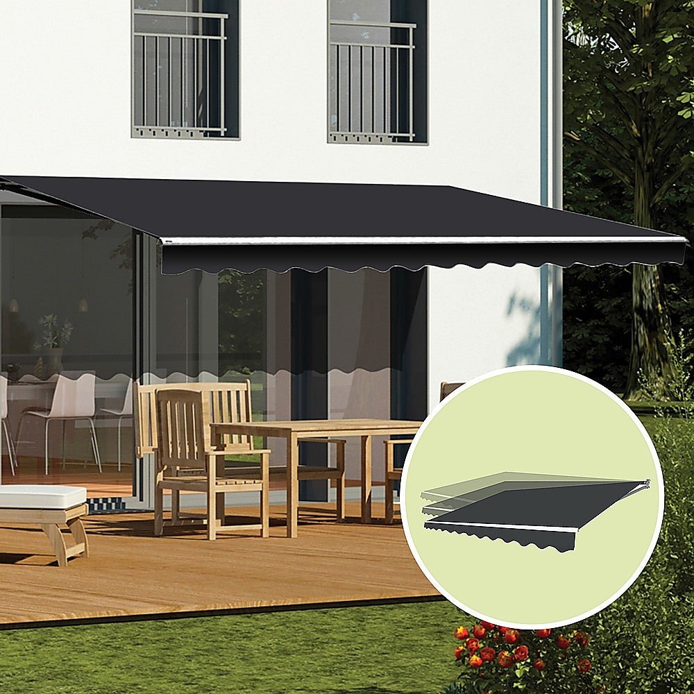 Motorised Outdoor Folding Arm Awning Retractable Sunshade Canopy Grey 4.0m x 3.0m | Outdoorium