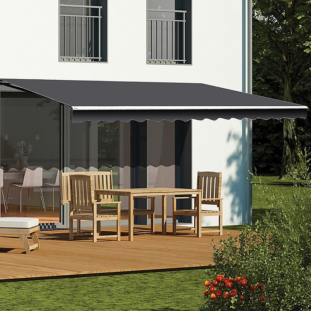 Motorised Outdoor Folding Arm Awning Retractable Sunshade Canopy Grey 5.0m x 2.5m | Outdoorium