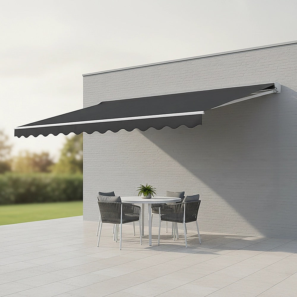 Motorised Outdoor Folding Arm Awning Retractable Sunshade Canopy Grey 5.0m x 2.5m | Outdoorium