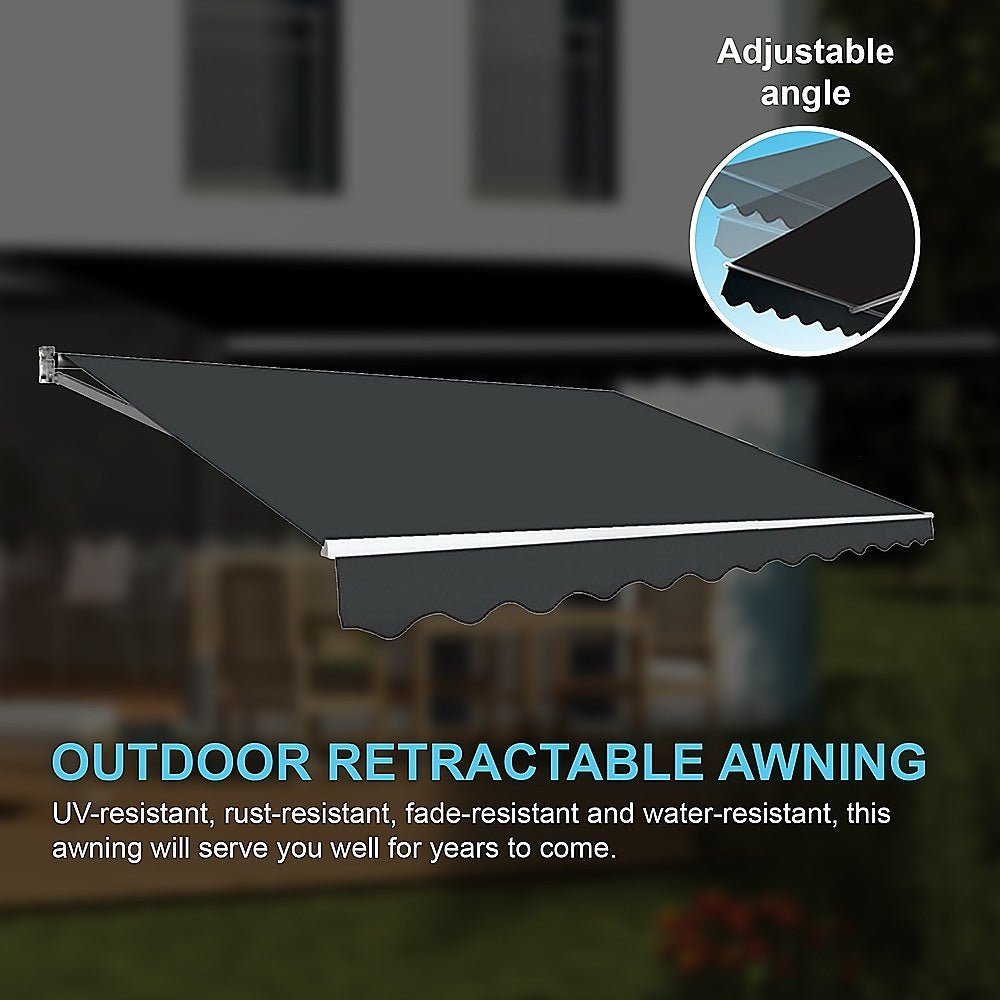 Motorised Outdoor Folding Arm Awning Retractable Sunshade Canopy Grey 5.0m x 3.0m | Outdoorium