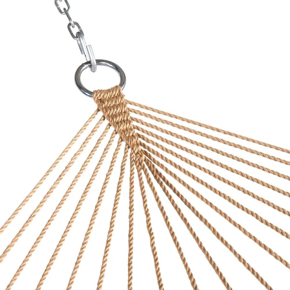 12ft Natural Wooden Arc Hammock Stand & Caribbean Polyester Rope Hammock | Outdoorium