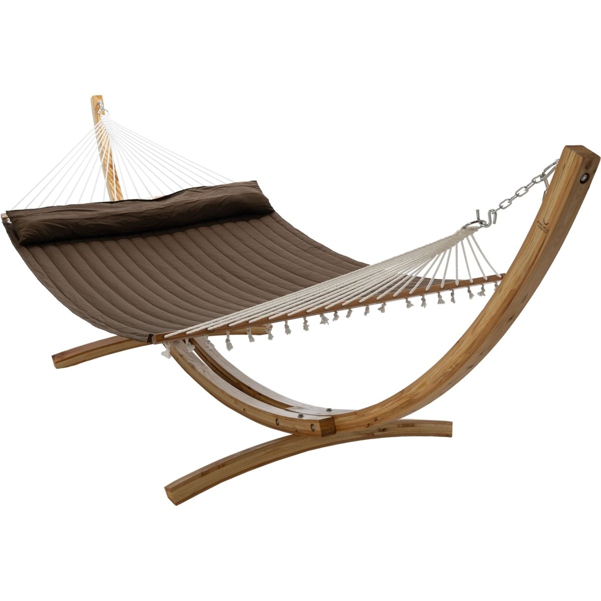 Natural Wooden Arc Hammock Stand & King Quilted Hammock in Brown - Outdoorium