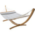 Natural Wooden Arc Hammock Stand & King Quilted Hammock in Stone Stripe - Outdoorium