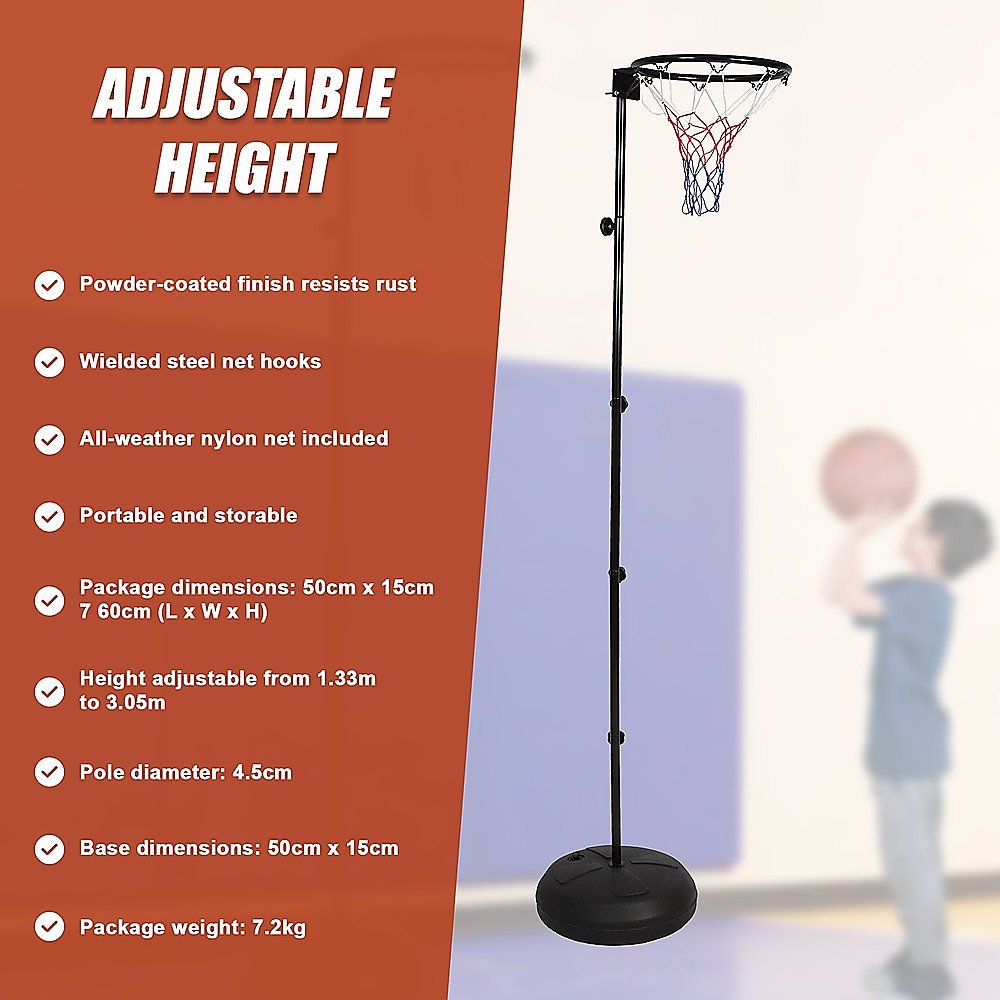 Netball Ring with Stand Portable Pole Height Adjustable - Outdoorium