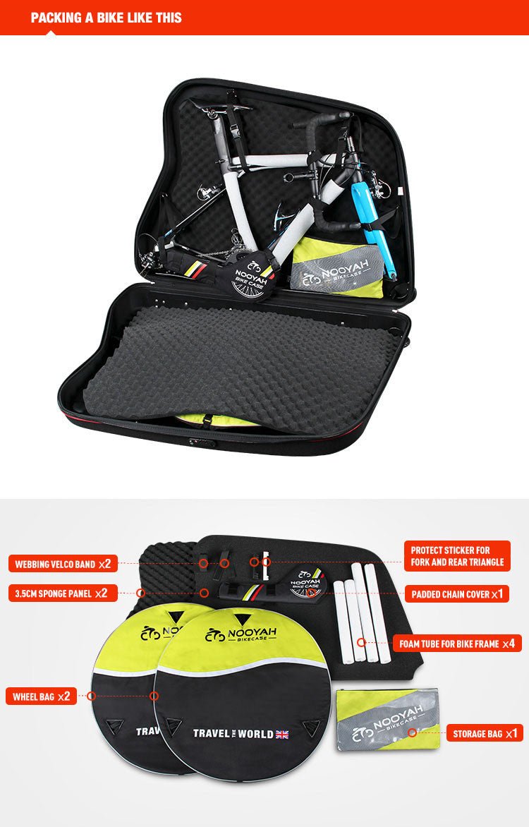 NOOYAH Bike Hard Shell Travel Case EVA Mountain MTB ebike Road Bike 700c Gravel Bike Tourer - BK002 in Black - Outdoorium