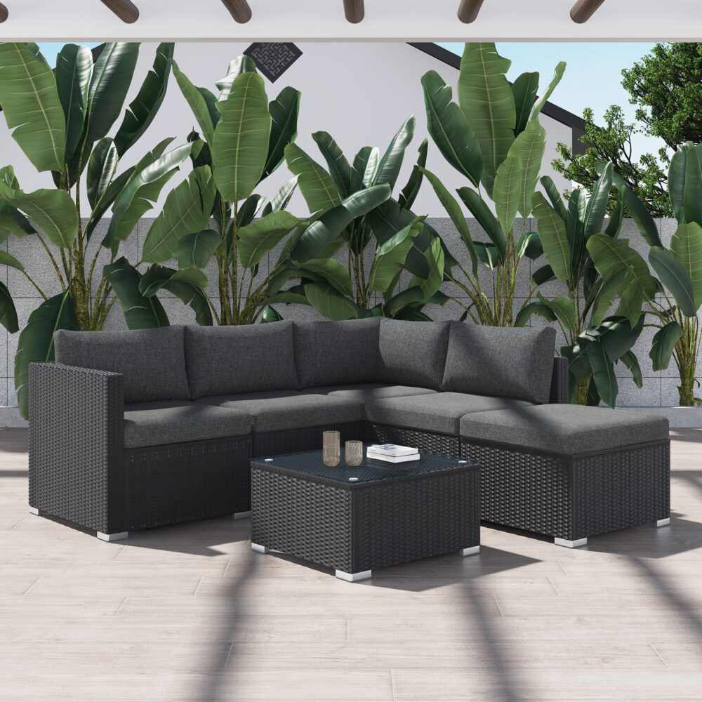 Ottoman - Style Outdoor Lounge Set in Black | Outdoorium