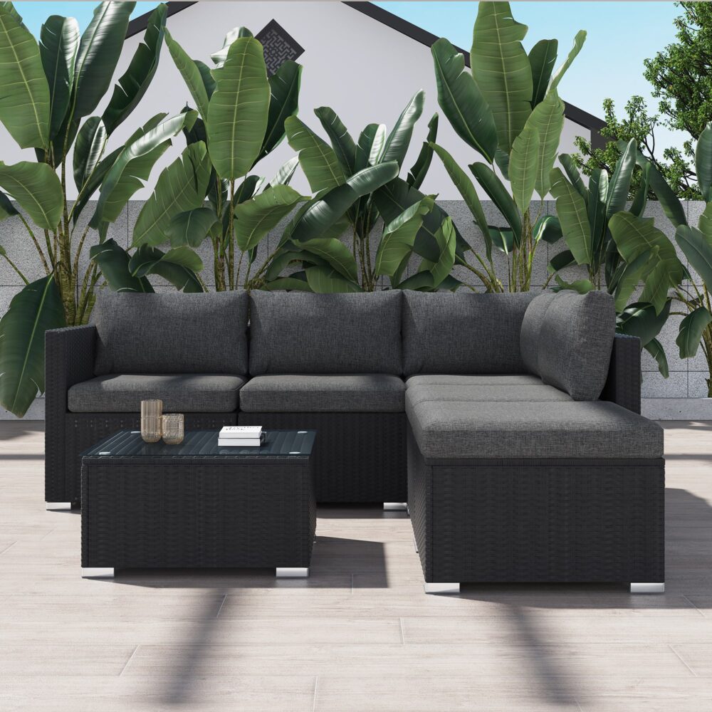 Ottoman - Style Outdoor Lounge Set in Black | Outdoorium