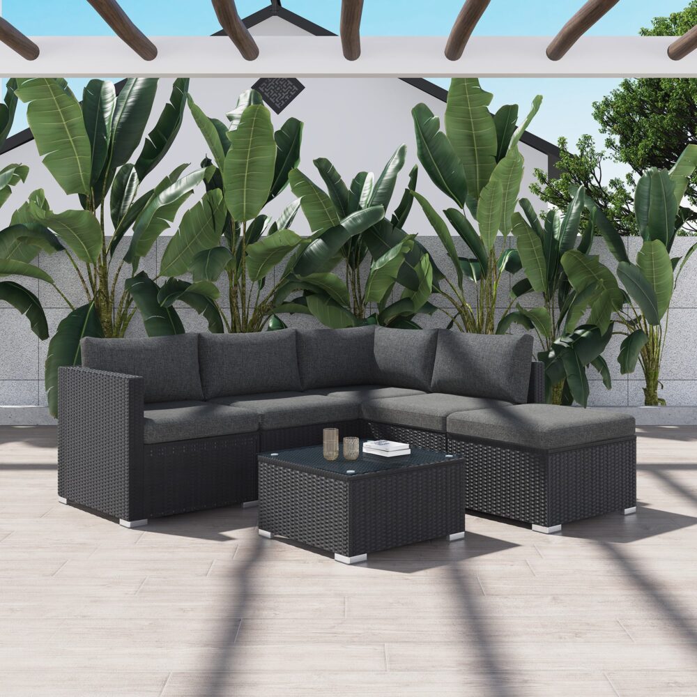 Ottoman - Style Outdoor Lounge Set in Black | Outdoorium