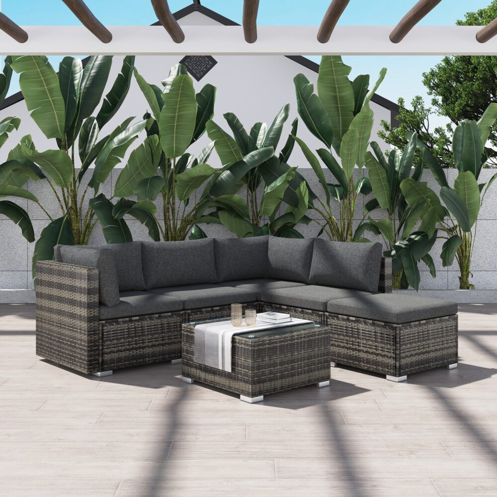Ottoman - Style Outdoor Lounge Set in Grey | Outdoorium