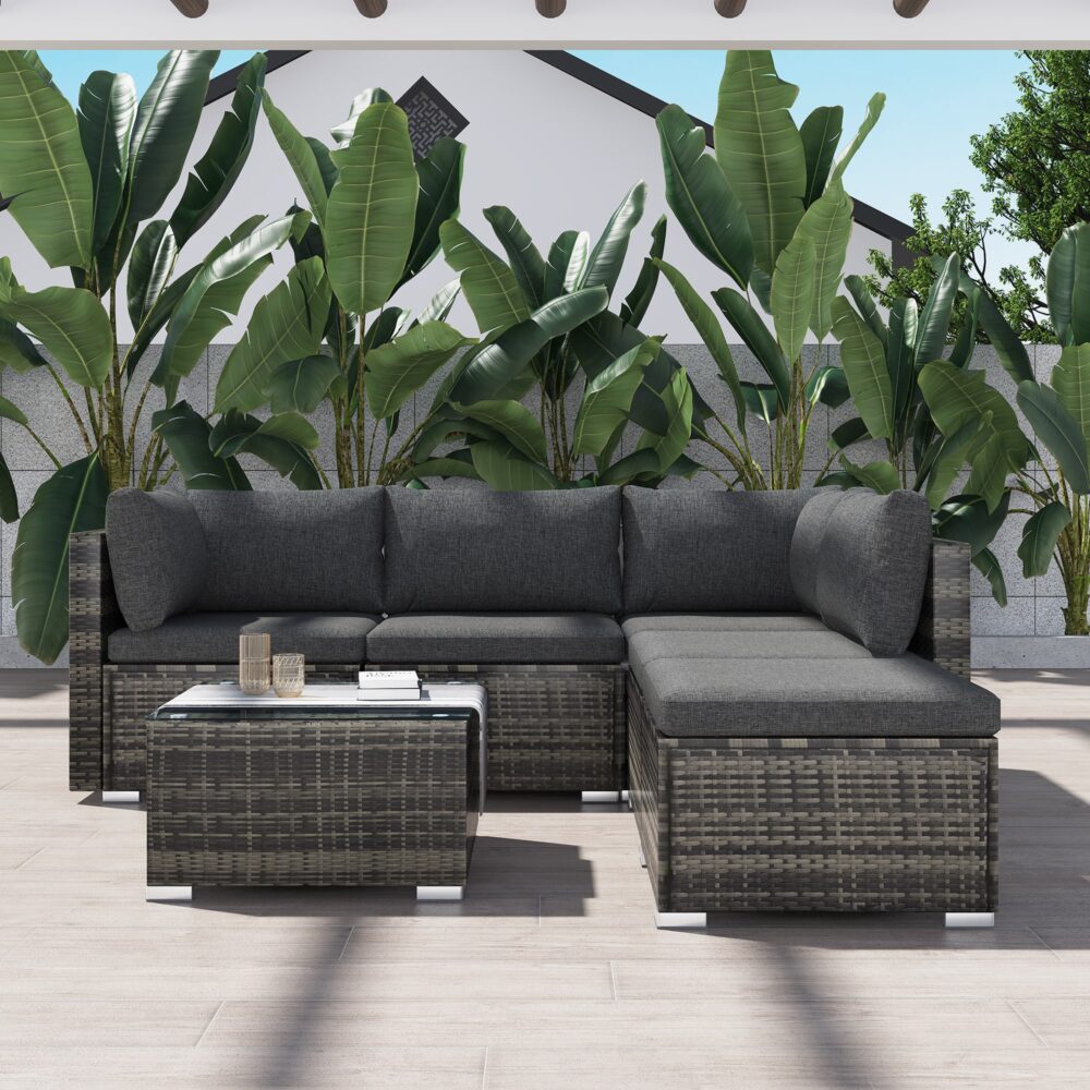 Ottoman - Style Outdoor Lounge Set in Grey | Outdoorium