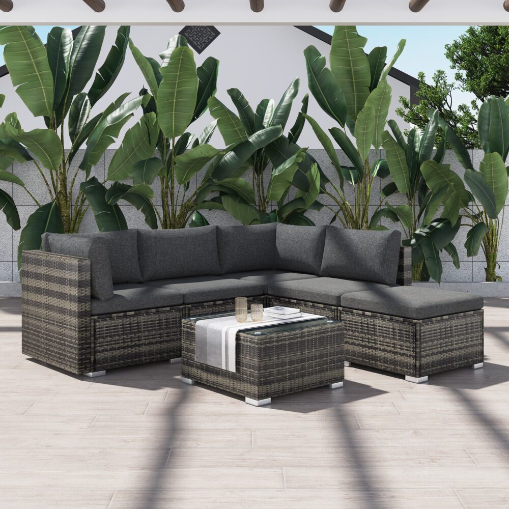 Ottoman - Style Outdoor Lounge Set in Grey | Outdoorium