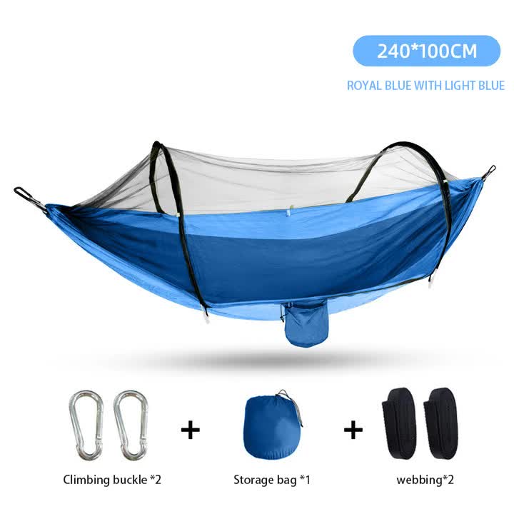 Outdoor Camping Hammock with Mosquito Net - 240x100cm Lightweight Portable Hammock Single Blue - Outdoorium