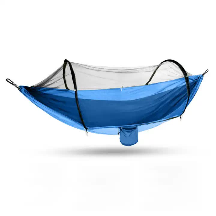 Outdoor Camping Hammock with Mosquito Net - 240x100cm Lightweight Portable Hammock Single Blue - Outdoorium