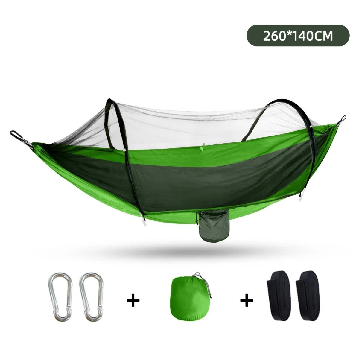 Outdoor Camping Hammock with Mosquito Net - Lightweight 260x140cm, Portable Travel &amp; Hiking Gear Green - Outdoorium