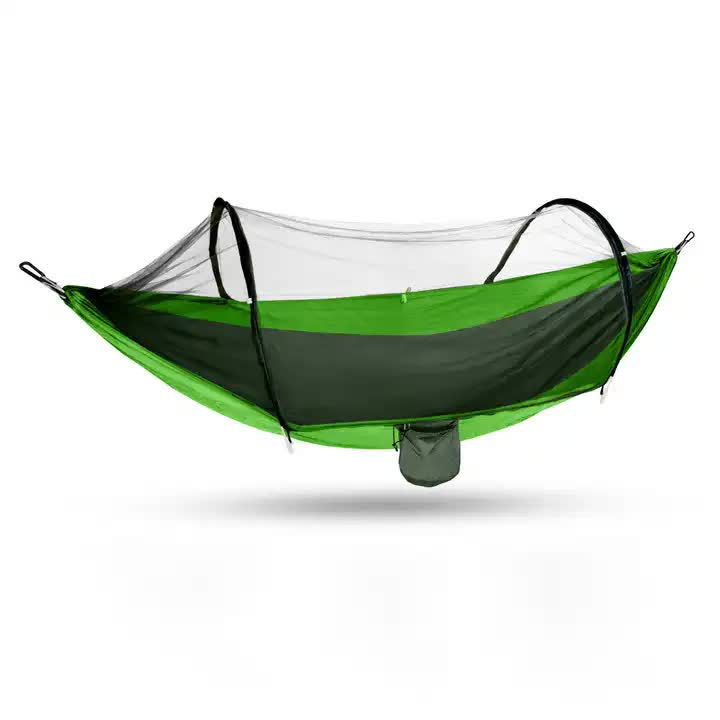 Outdoor Camping Hammock with Mosquito Net - Lightweight 260x140cm, Portable Travel & Hiking Gear Green - Outdoorium